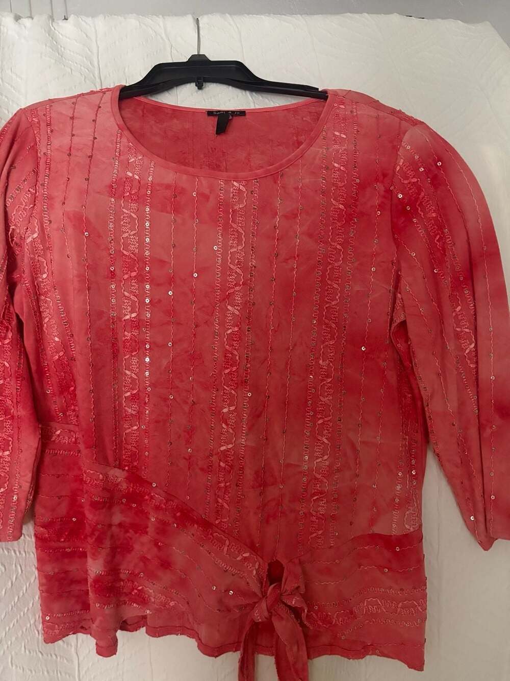 Sami & Jo Blouse Size L Red Sequins Tie Dye Tunic Top